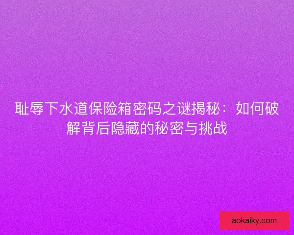 耻辱下水道保险箱密码之谜揭秘：如何破解背后隐藏的秘密与挑战