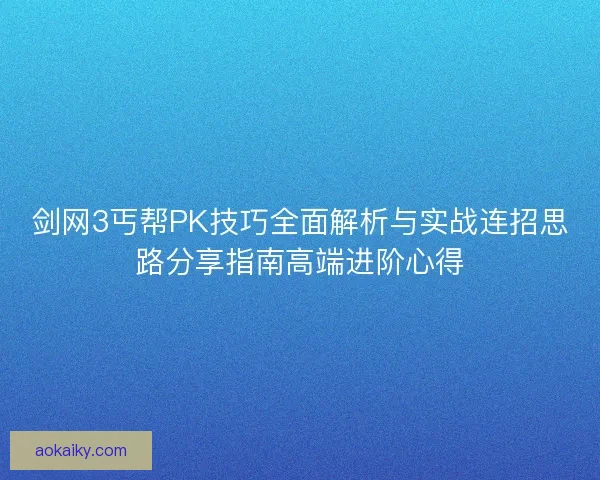 剑网3丐帮PK技巧全面解析与实战连招思路分享指南高端进阶心得